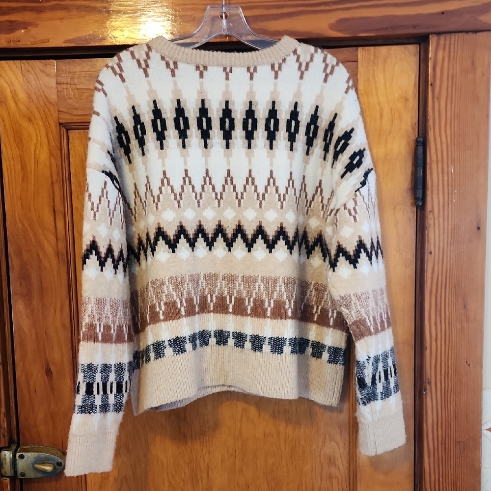 Frye Cream and Brown Geometric Women's Sweater Large - Picture 6 of 11